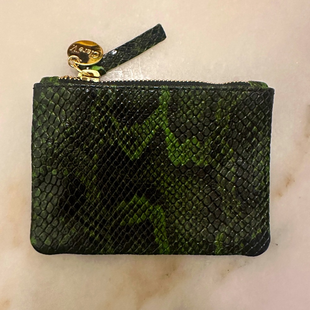 Clare V Green and Yellow Snakeskin Coin Clutch